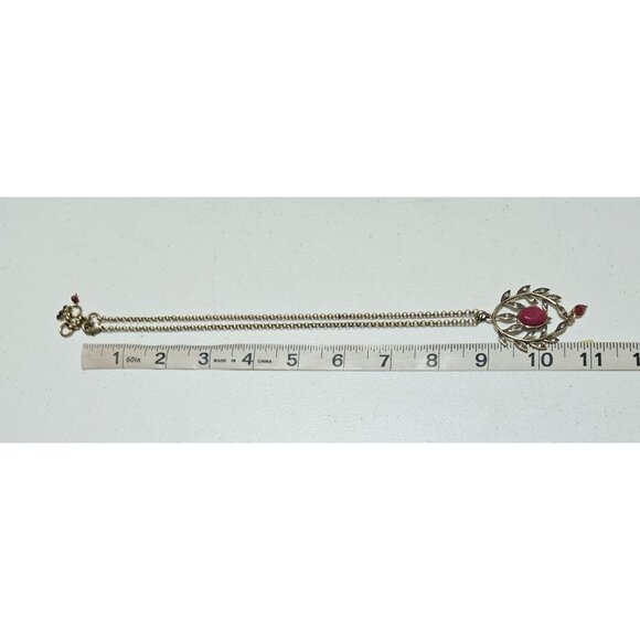 Elegant Antique Style Necklace Earring Set Red Stone Leaf Design Fashion Jewelry - Picture 6 of 8